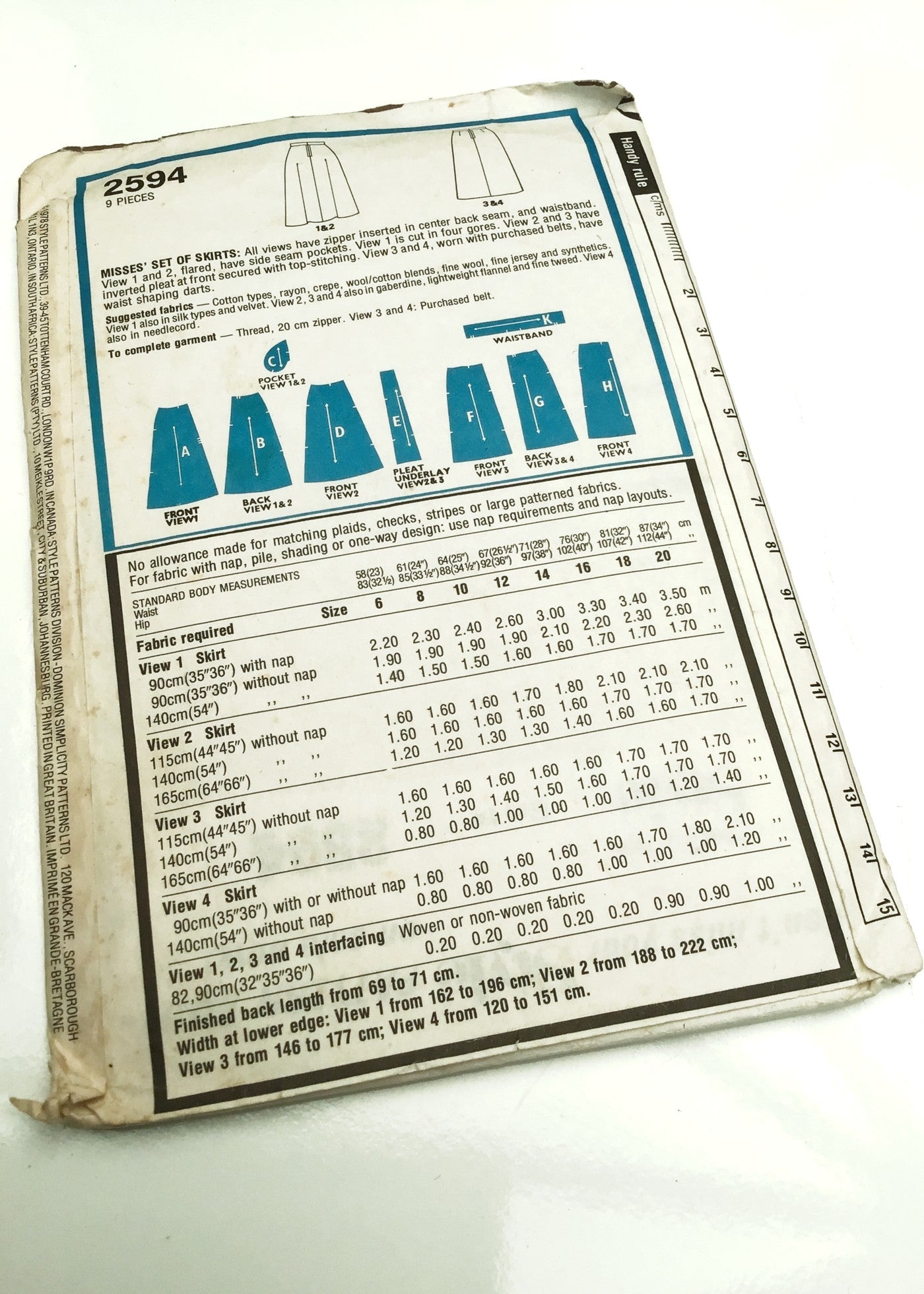 1970s Vintage Style #2594 Dressmaking Pattern • Misses Set of Skirts 28"