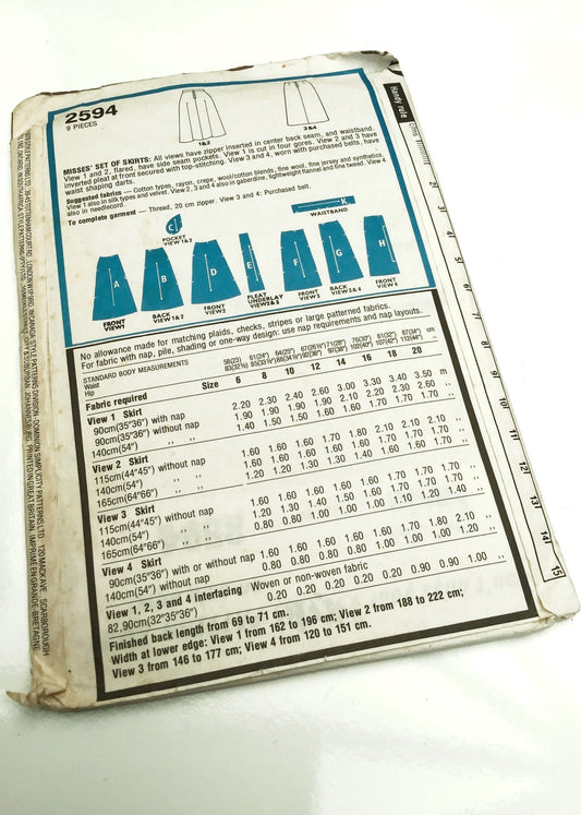 1970s Vintage Style #2594 Dressmaking Pattern  • Misses Set of Skirts 28"