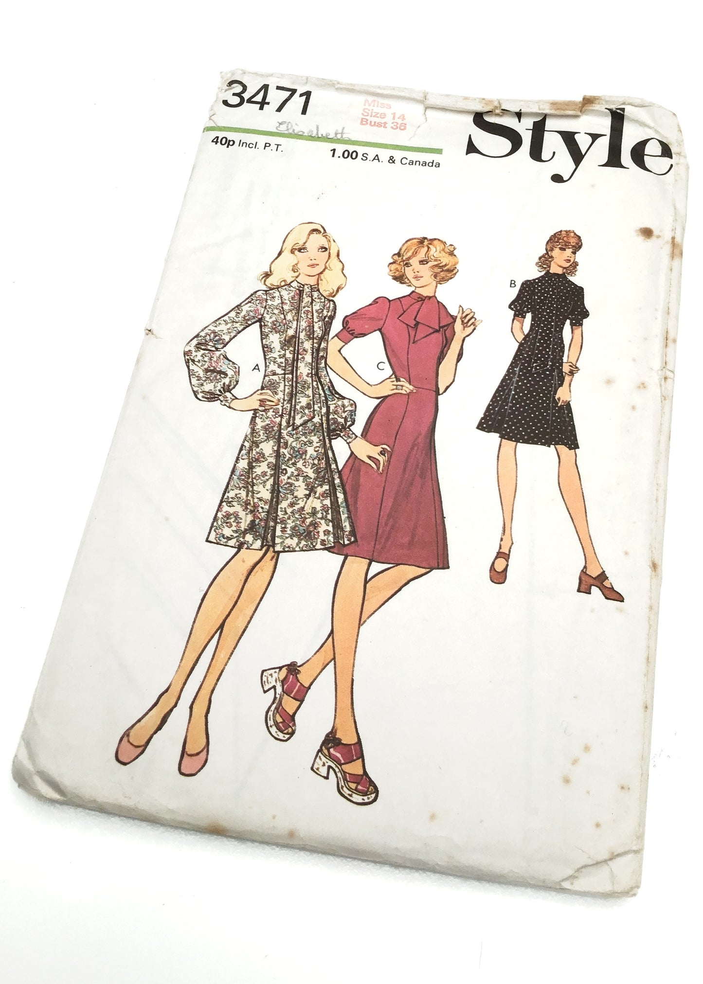 1970s Vintage Style #3471 Dressmaking Pattern • Misses Dress 36"