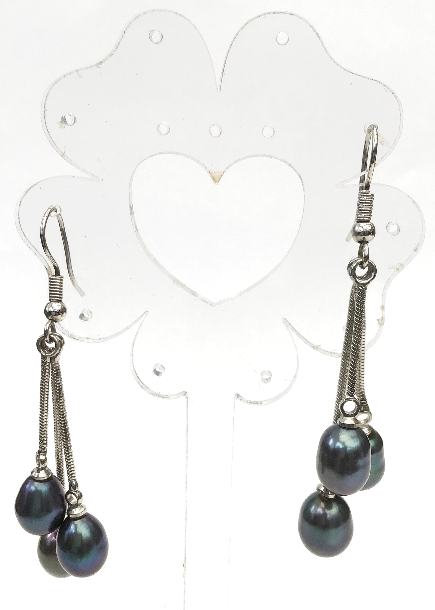 Tahitian Black Pearl 925 Sterling Silver Triple Dangle Hook Earrings