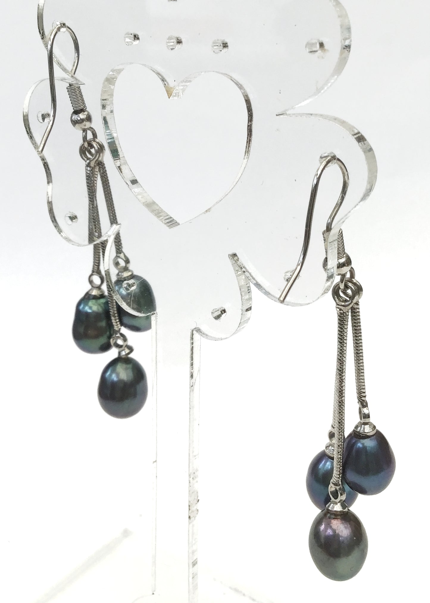 Tahitian Black Pearl Triple Dangle Earrings • Hooks