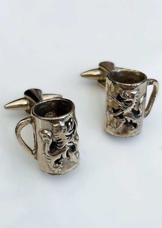 Vintage Novelty Tankard Cufflinks • Lion Emblem