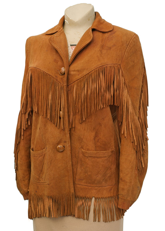 vintage 60s tan buckskin suede fringed Canadian jacket