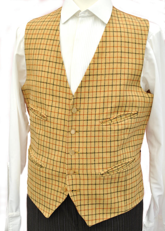 Vintage Yellow Tattersal Wool Waistcoat • 4 Pockets