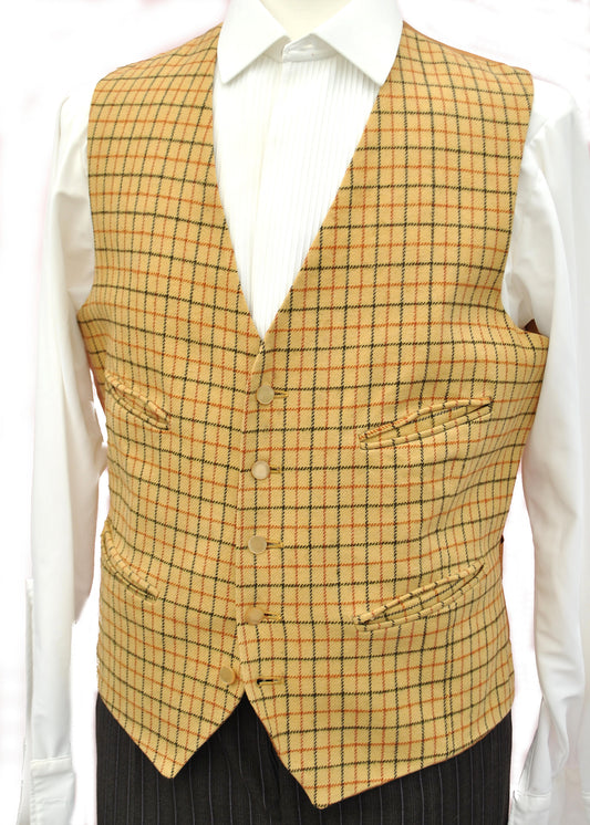 Vintage Yellow Tattersal Wool Waistcoat • 4 Pockets