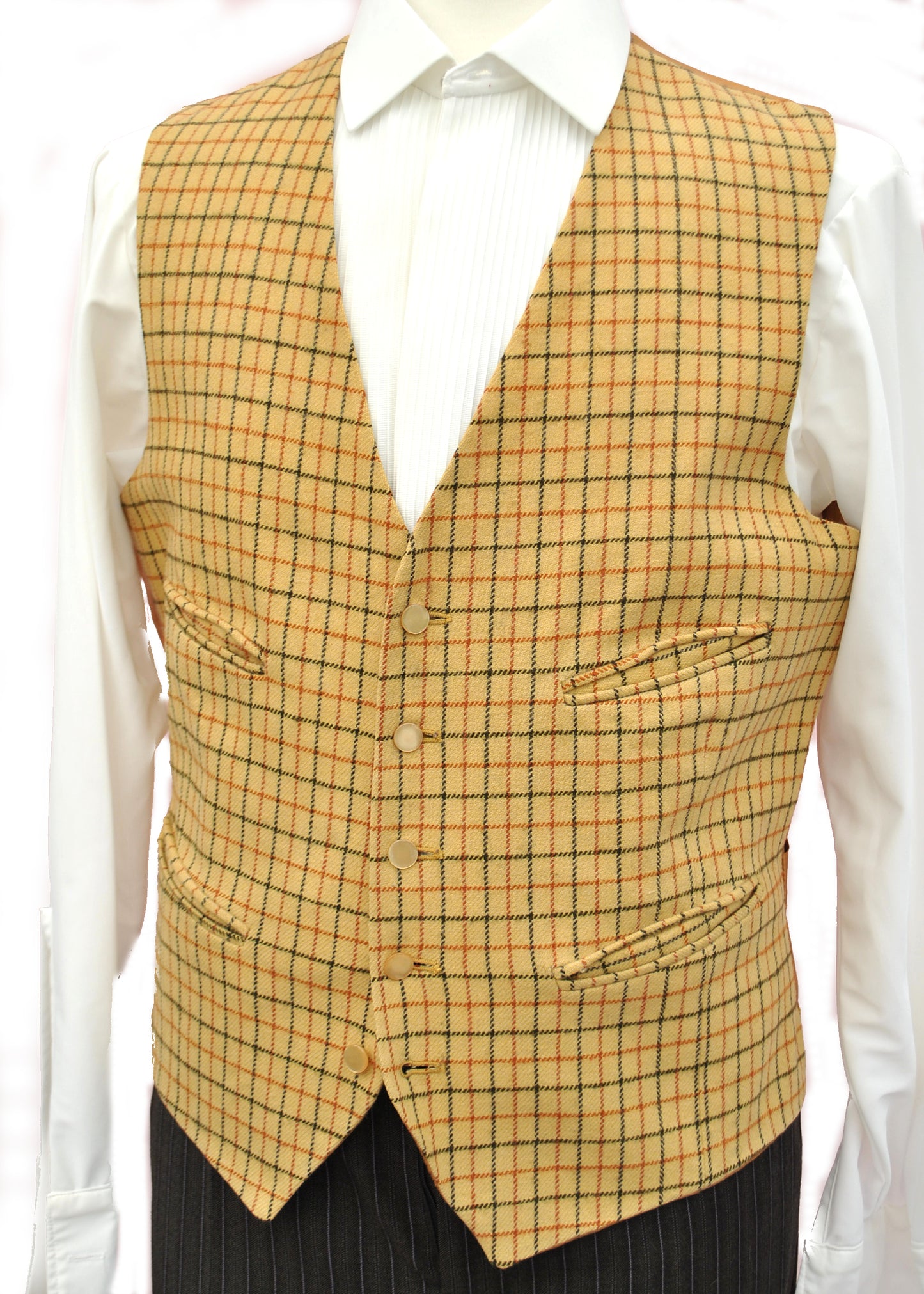 Vintage Yellow Tattersal Wool Waistcoat • 4 Pockets
