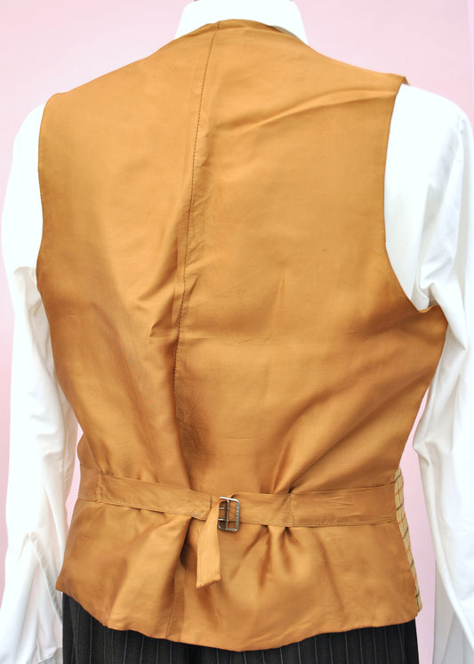 Vintage Yellow Tattersal Wool Waistcoat • 4 Pockets