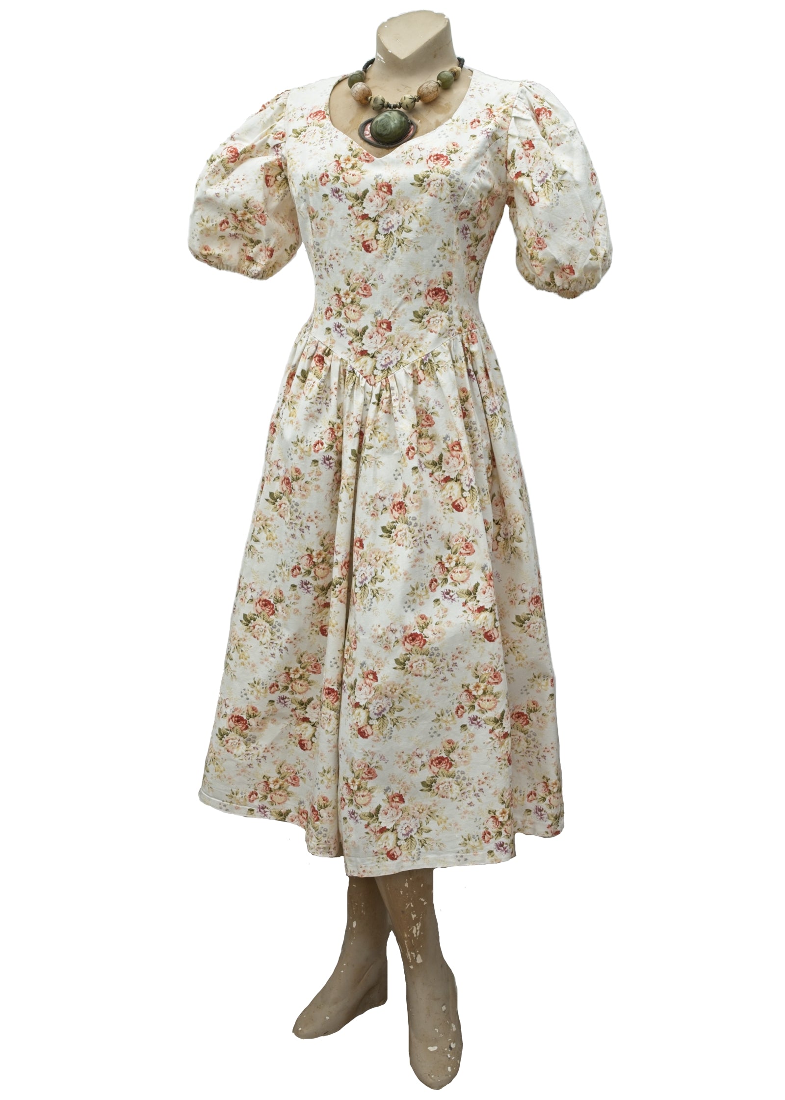 Vintage Rose Print Fit and Flare Cottagecore Tea Dress • Laura