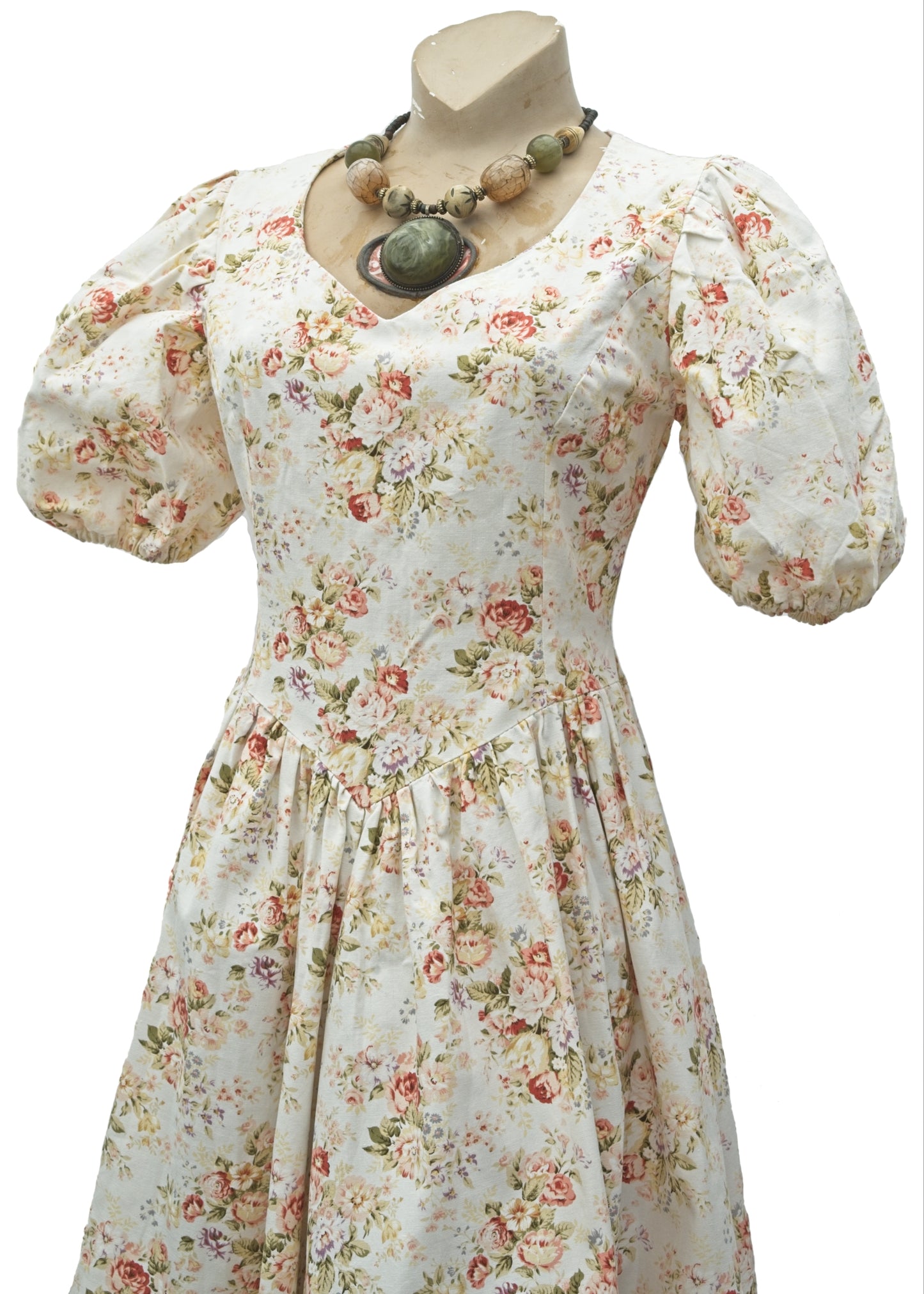 Vintage Rose Print Fit and Flare Cottagecore Tea Dress • Laura Ashley Style