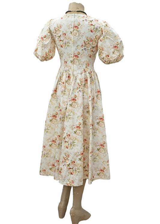 Vintage Rose Print Fit and Flare Cottagecore Tea Dress • Laura Ashley Style