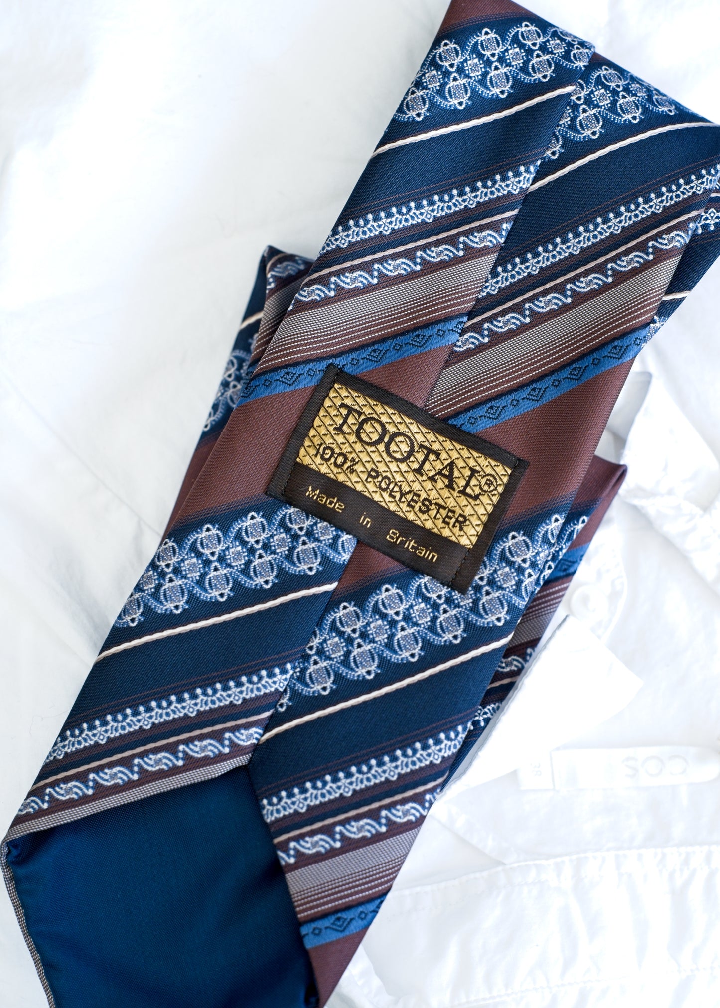 Vintage 70s Blue Brown Striped Tootal Neck Tie
