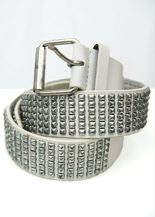 punk rock style white leather studded belt by topshop