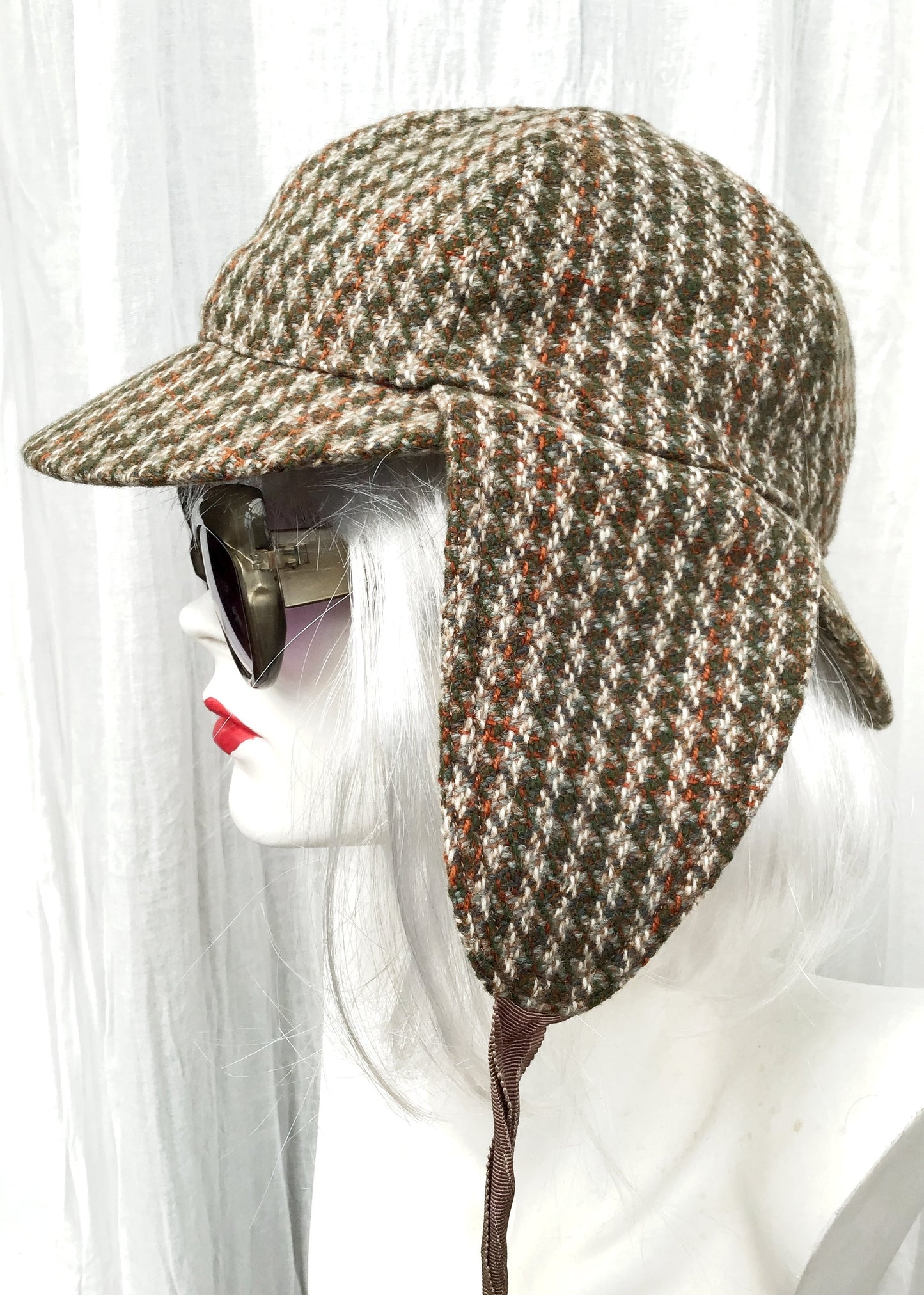 Vintage 1940s Tress & Co Tweed Deerstalker Sherlock Hat