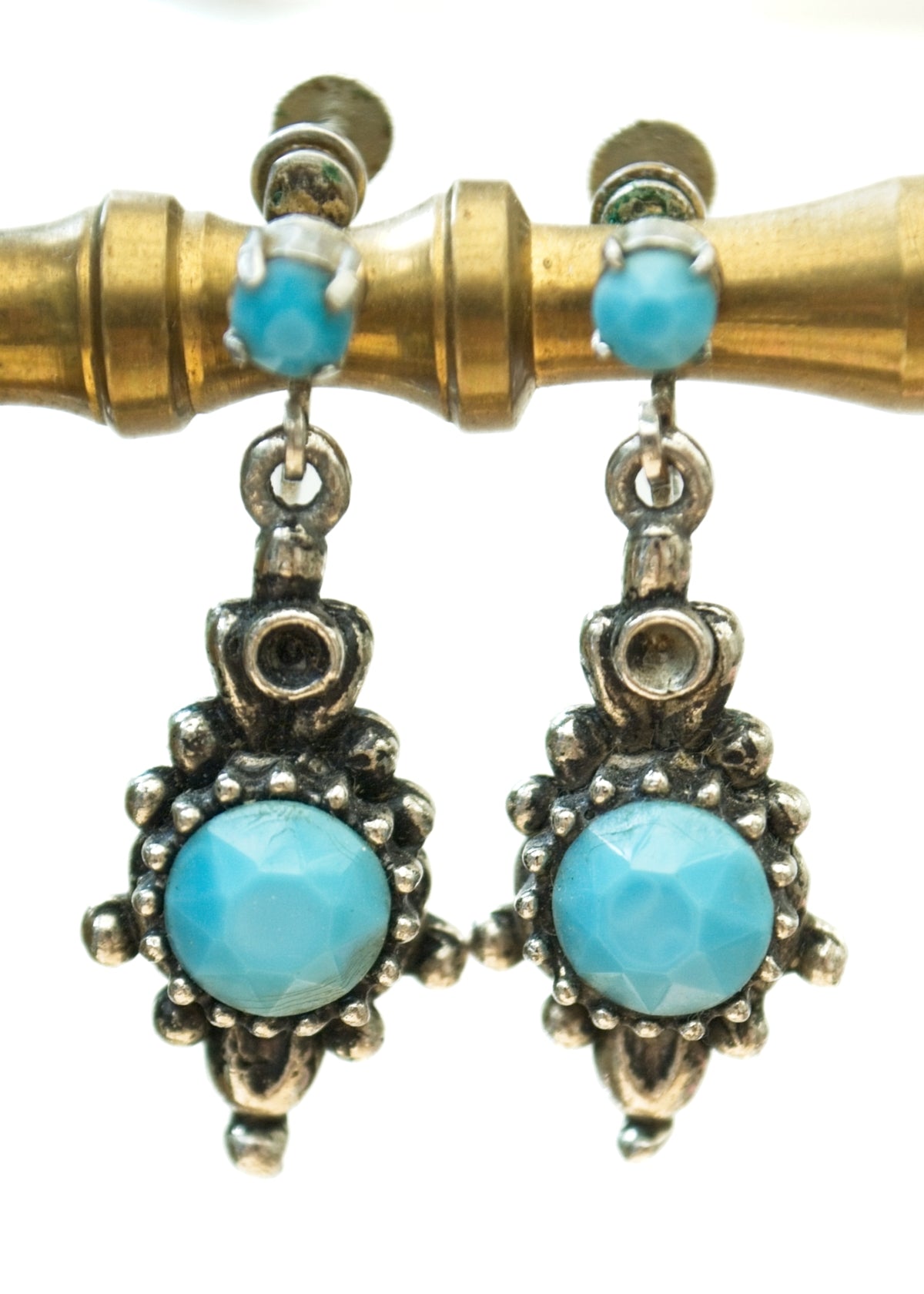 1940s Vintage Turquoise Dangle Earrings • Screw Back Earrings