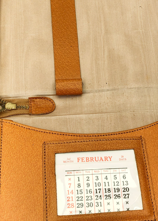 Vintage 60s Tan Brown Leather Writing Case Wallet