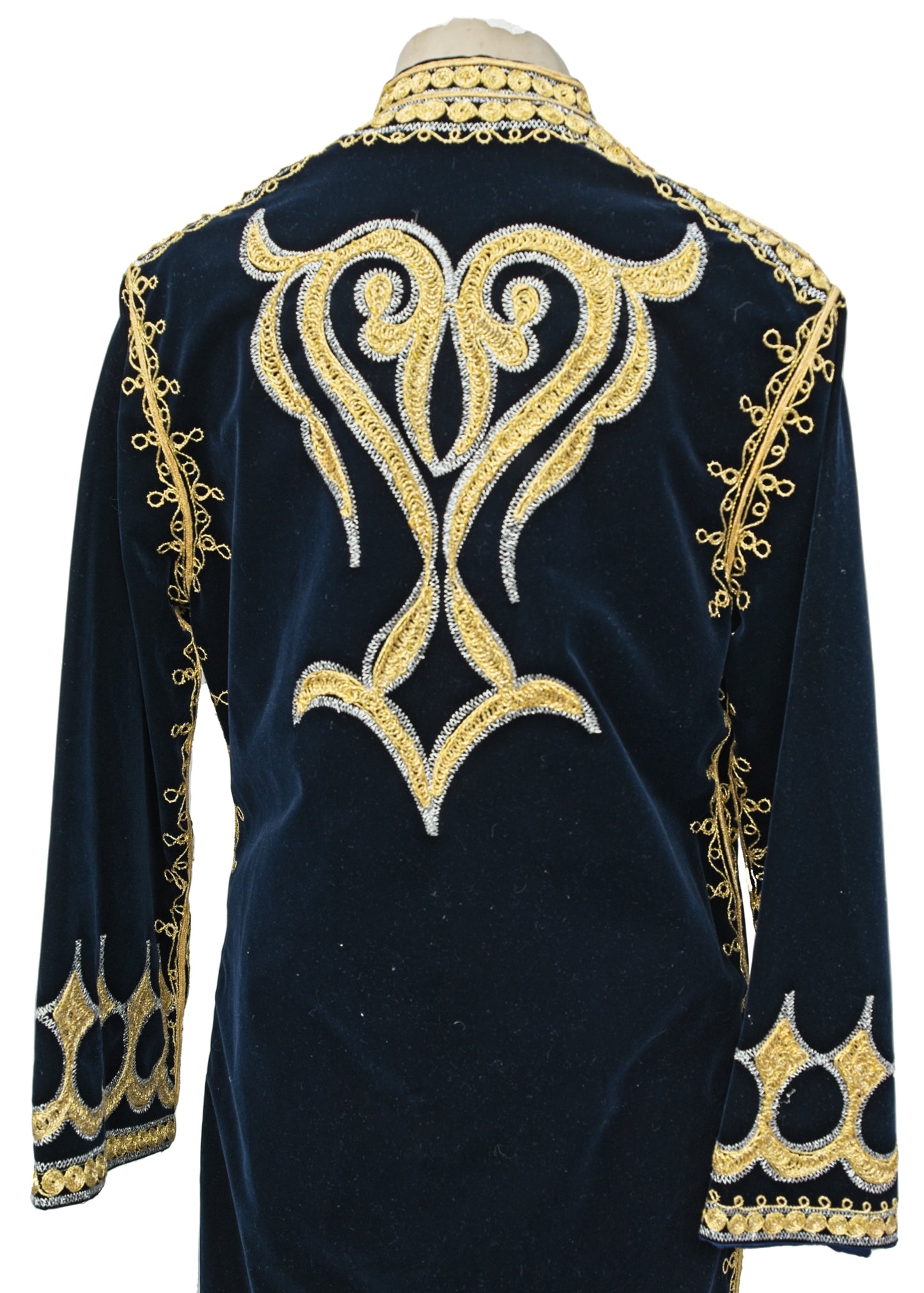 Traditional Midnight Blue Velveteen • Gold Embroidered Kaftan Coat