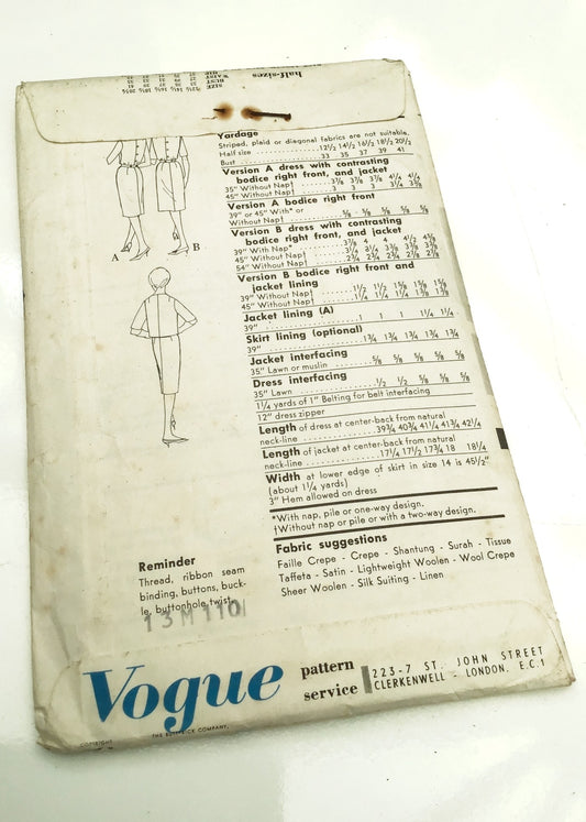 1960s Vintage Vogue Special Design #4252 Dressmaking Pattern • Dress Suit