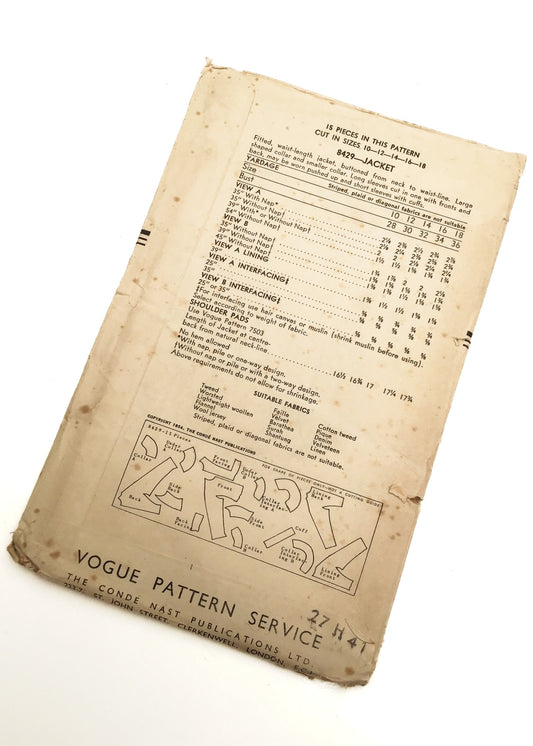 1950s Vintage Vogue #8429 Dressmaking Pattern • Collared Jacket 32"