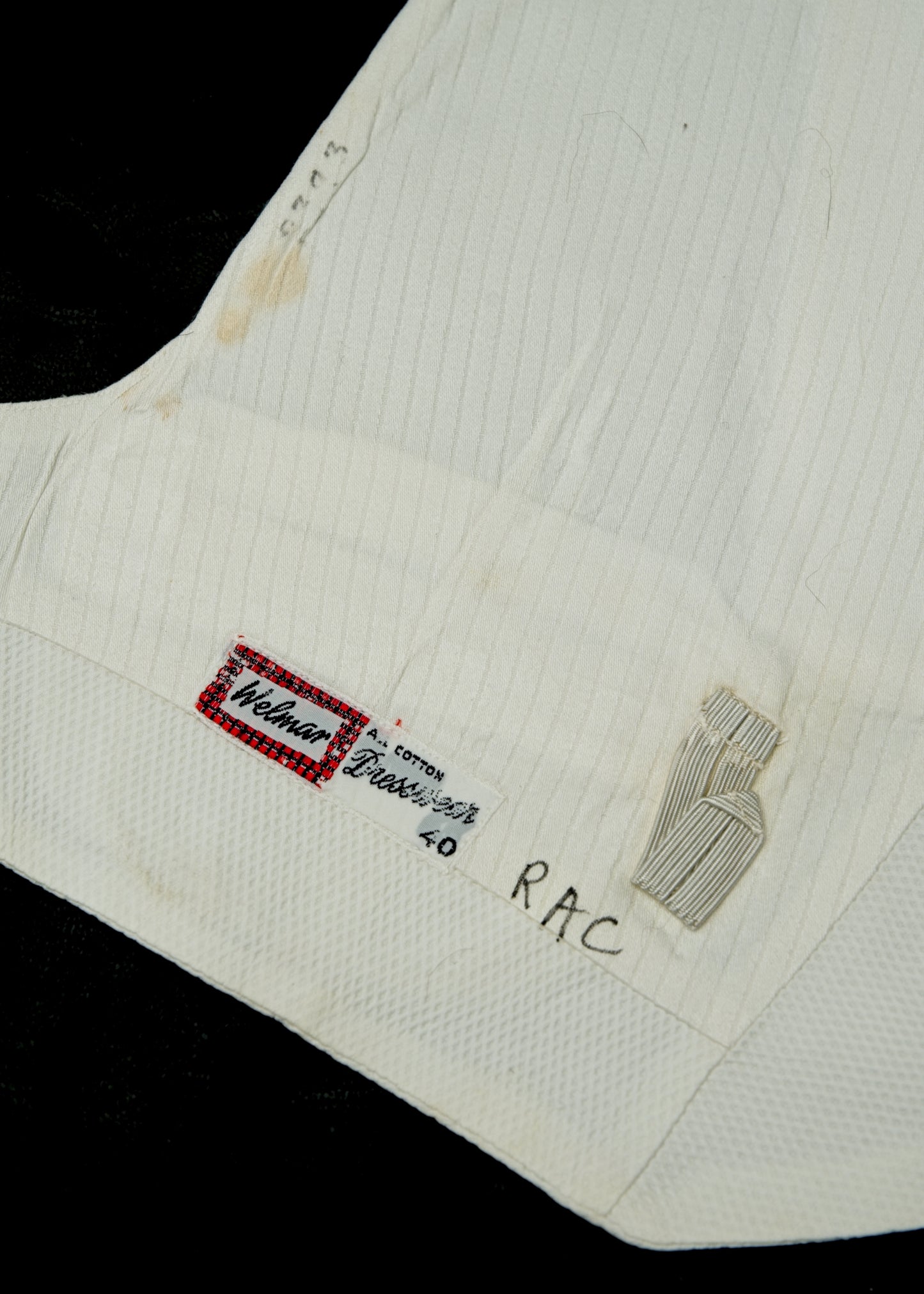 Vintage Welmar White Marcella Backless Waistcoat • 40" • Stained