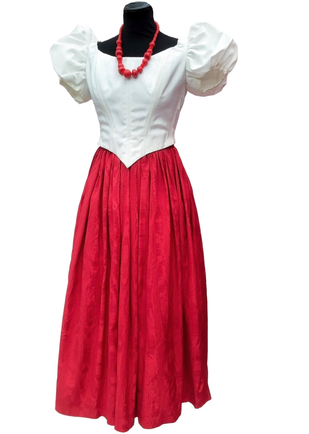 1980s Vintage White Taffeta Fairytale Boned Bodice • Puffed Sleeves