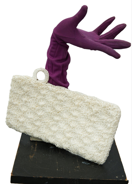 1950s Vintage White Crochet Evening Clutch Purse