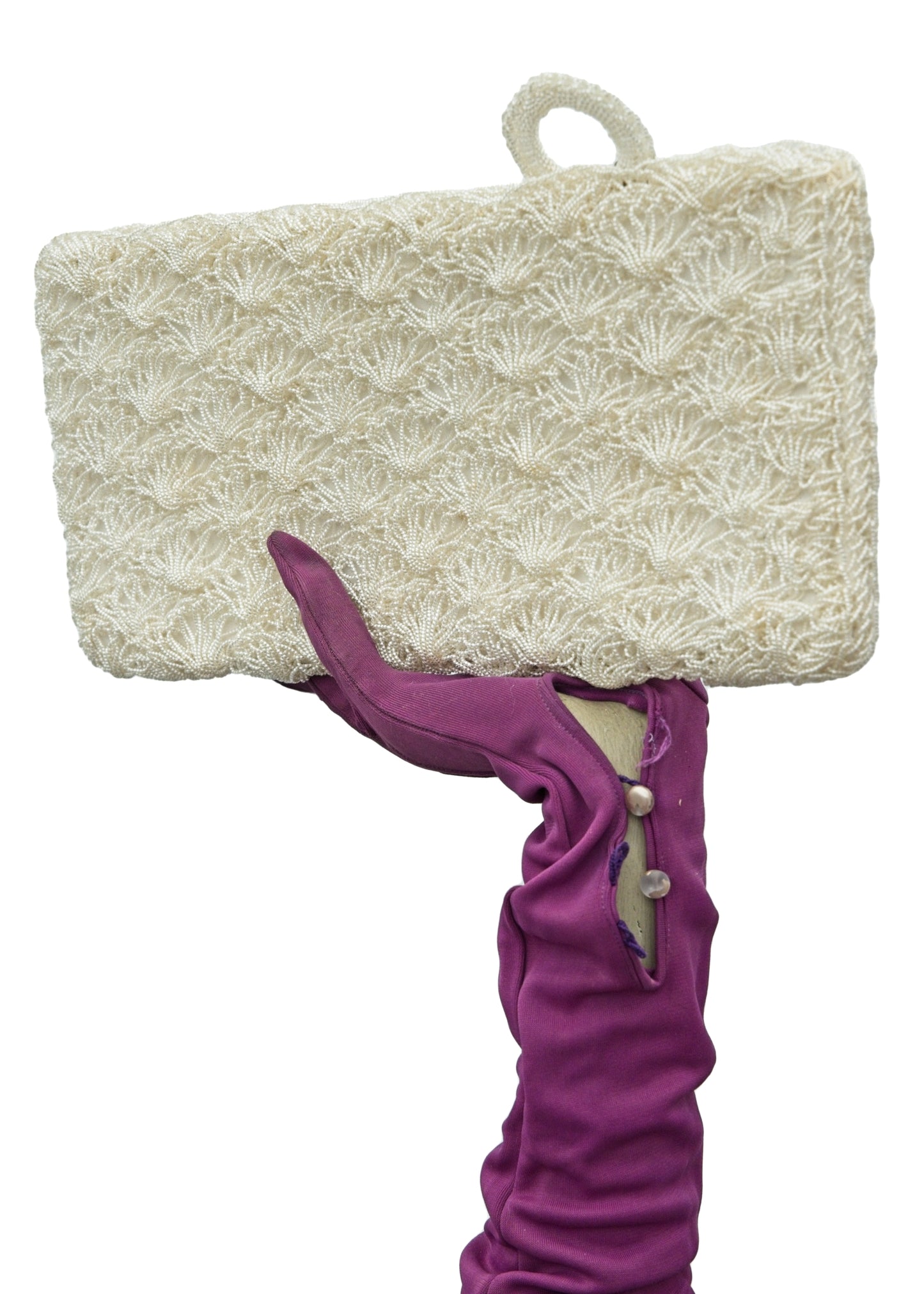 1950s Vintage White Crochet Evening Clutch Purse