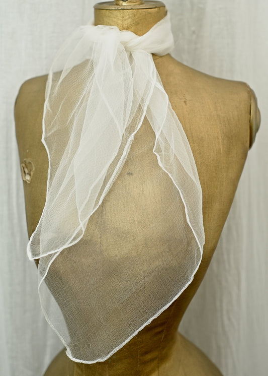 White Nylon Georgette Chiffon Neck Scarf • Rockabilly • Deadstock