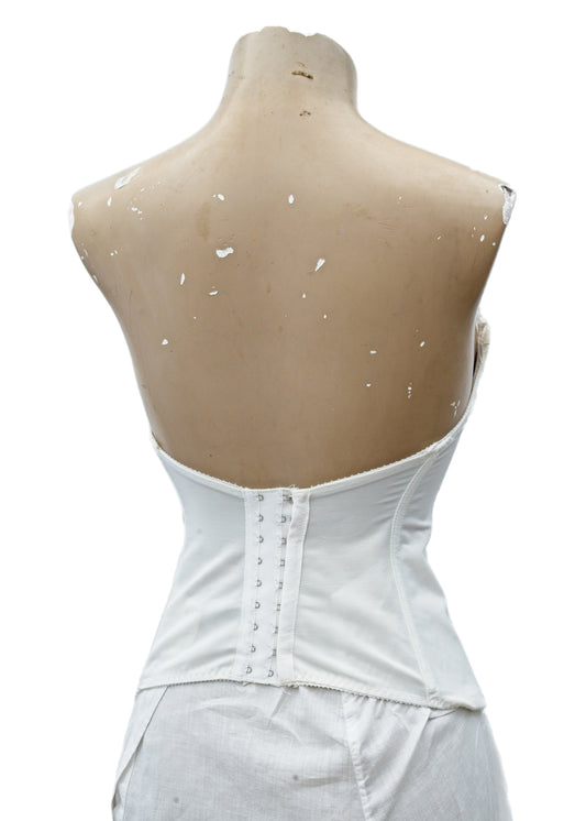Vintage 80s White Lace Boned Corset Bustier • 34" • Basque Suspenders