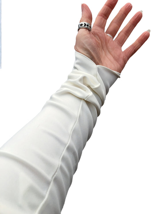 1980s Vintage White Bridal Long Fingerless Pointy Gloves • Opera Length