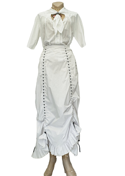 white cotton steamunk ruffle skirt, victoriana petticoat skirt