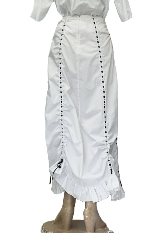 Vintage White Victoriana Steampunk Ruffle Skirt • Broderie Ribbon Ruched