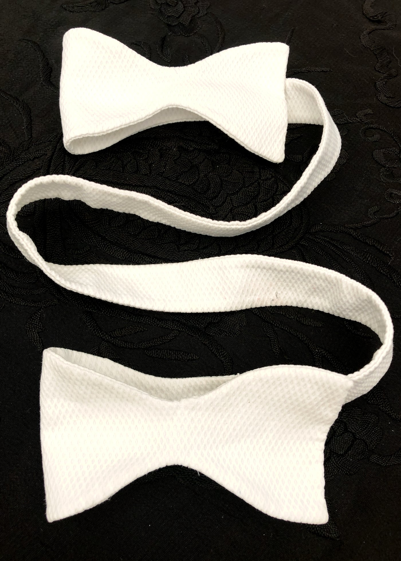 Vintage White Marcella Self Tie Bow Tie • Piqué 31"