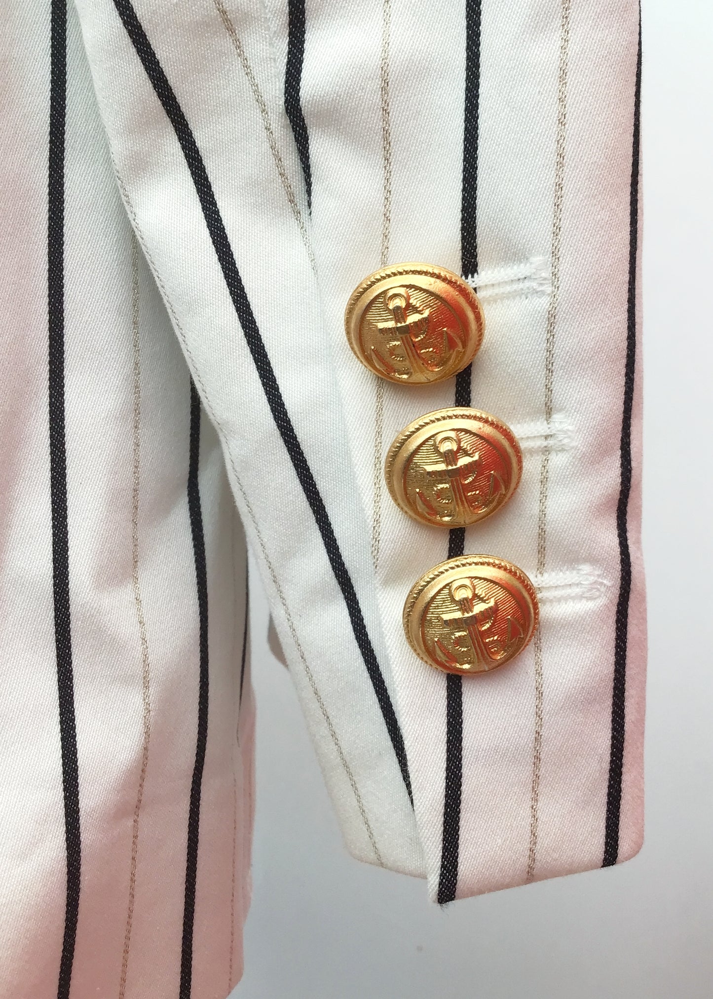 1990s Women's White Striped Boating Blazer Jacket Cotton • GoldTone Buttons