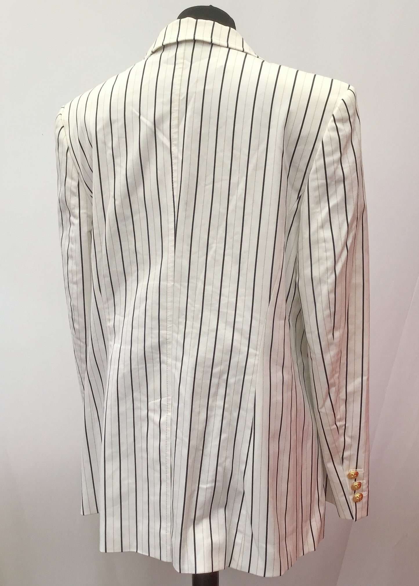 1990s Women's White Striped Boating Blazer Jacket Cotton • GoldTone Buttons