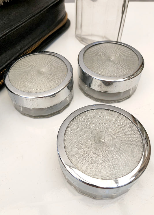 Vintage 50s Women's Travel Grooming Vanity Kit • Leather Case