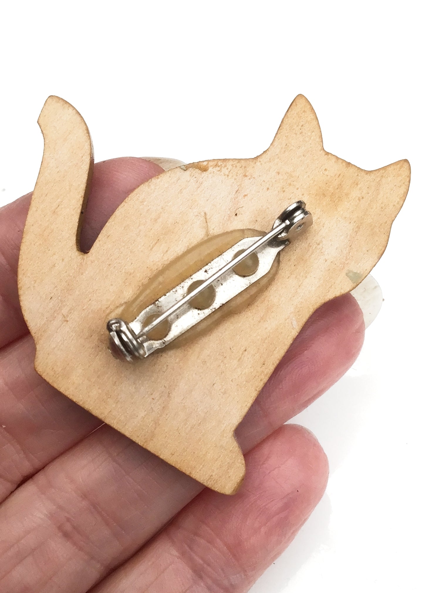 Wooden Hand Painted Ginger Cat Brooch