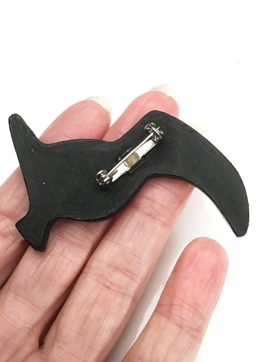 Wooden Toucan Bird Brooch Hand Painted