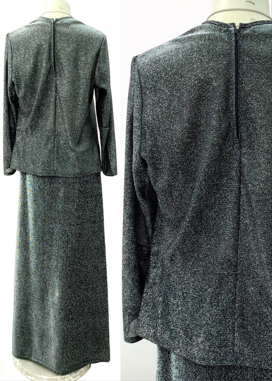 1970s Vintage Silver Lurex Maxi Skirt & Top Set