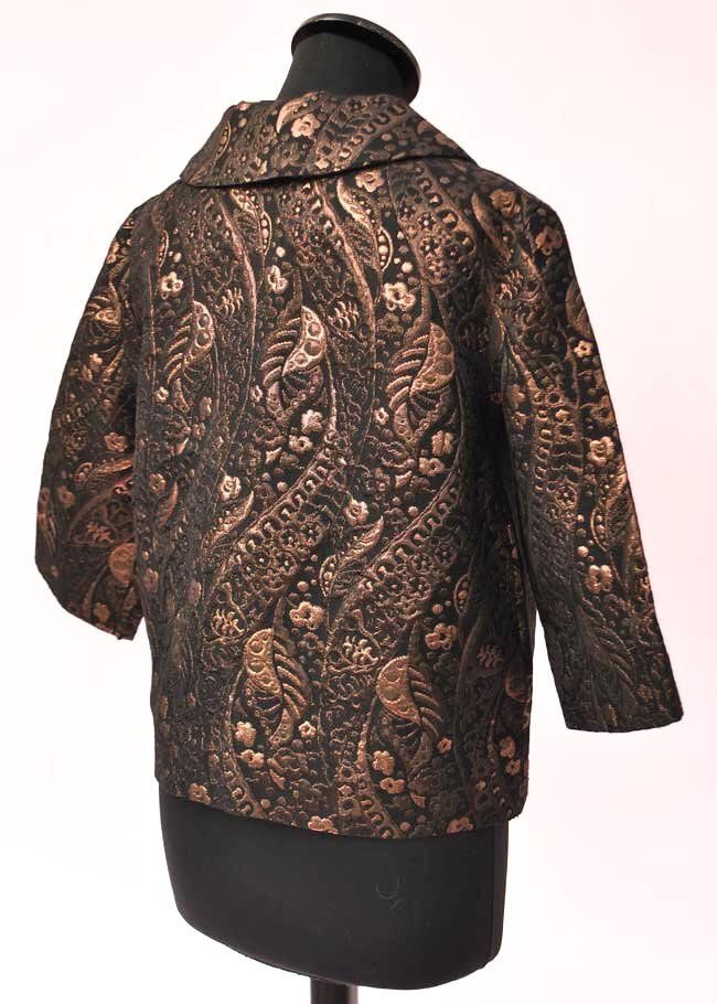 1960s Vintage Bronze Copper and Black Textured Brocade Top
