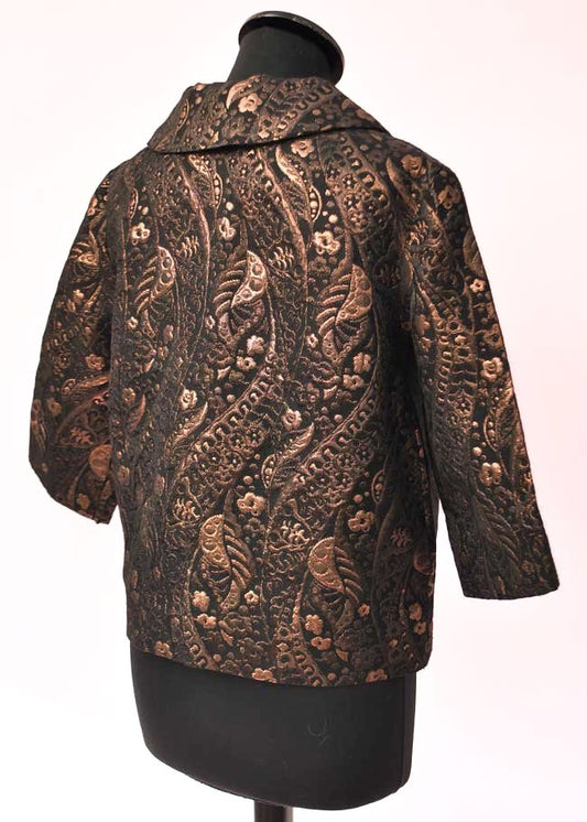 1960s Vintage Bronze Copper and Black Textured Brocade Top