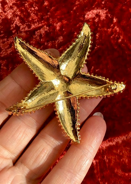 Large Vintage Monet Gold Textured Starfish Brooch