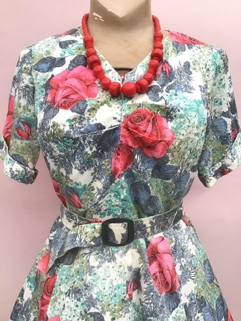 1950s Cotton Fit and Flare Floral Summer Dress