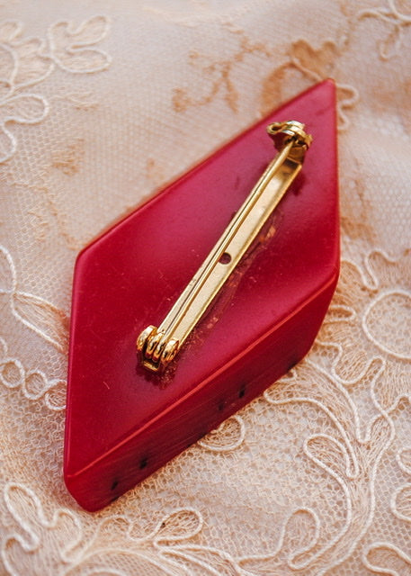 Chunky Red Diamond Cut Perspex Brooch
