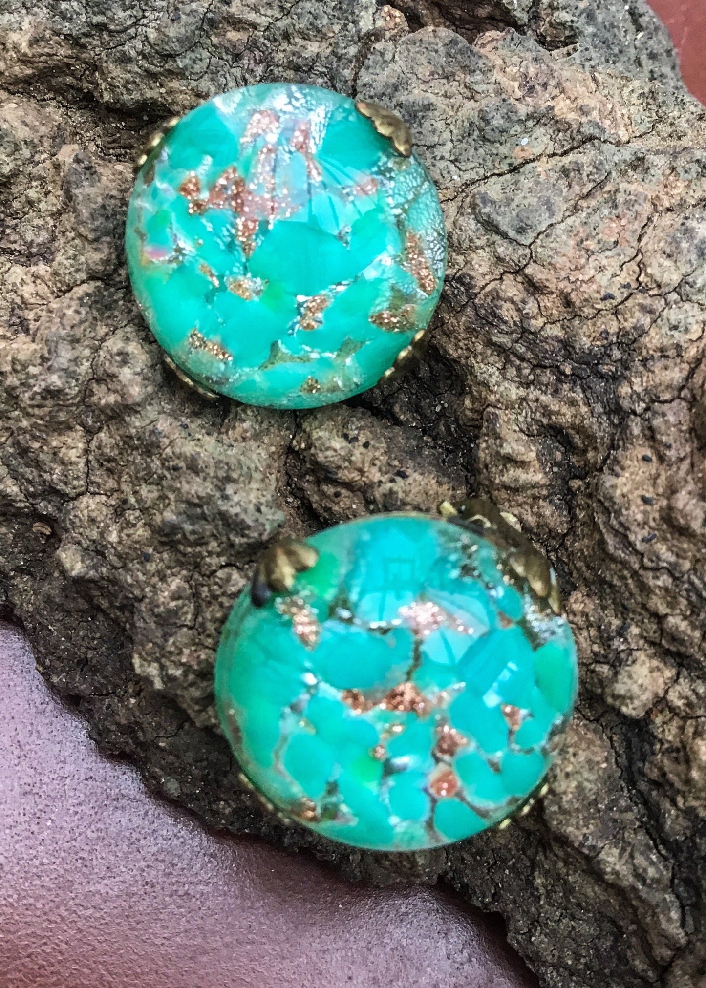 Buy vintage green czech glass dome earrings from the art deco period