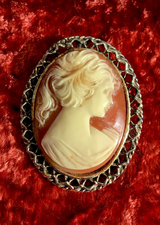 vintage celluloid cameo brooch choker pendant