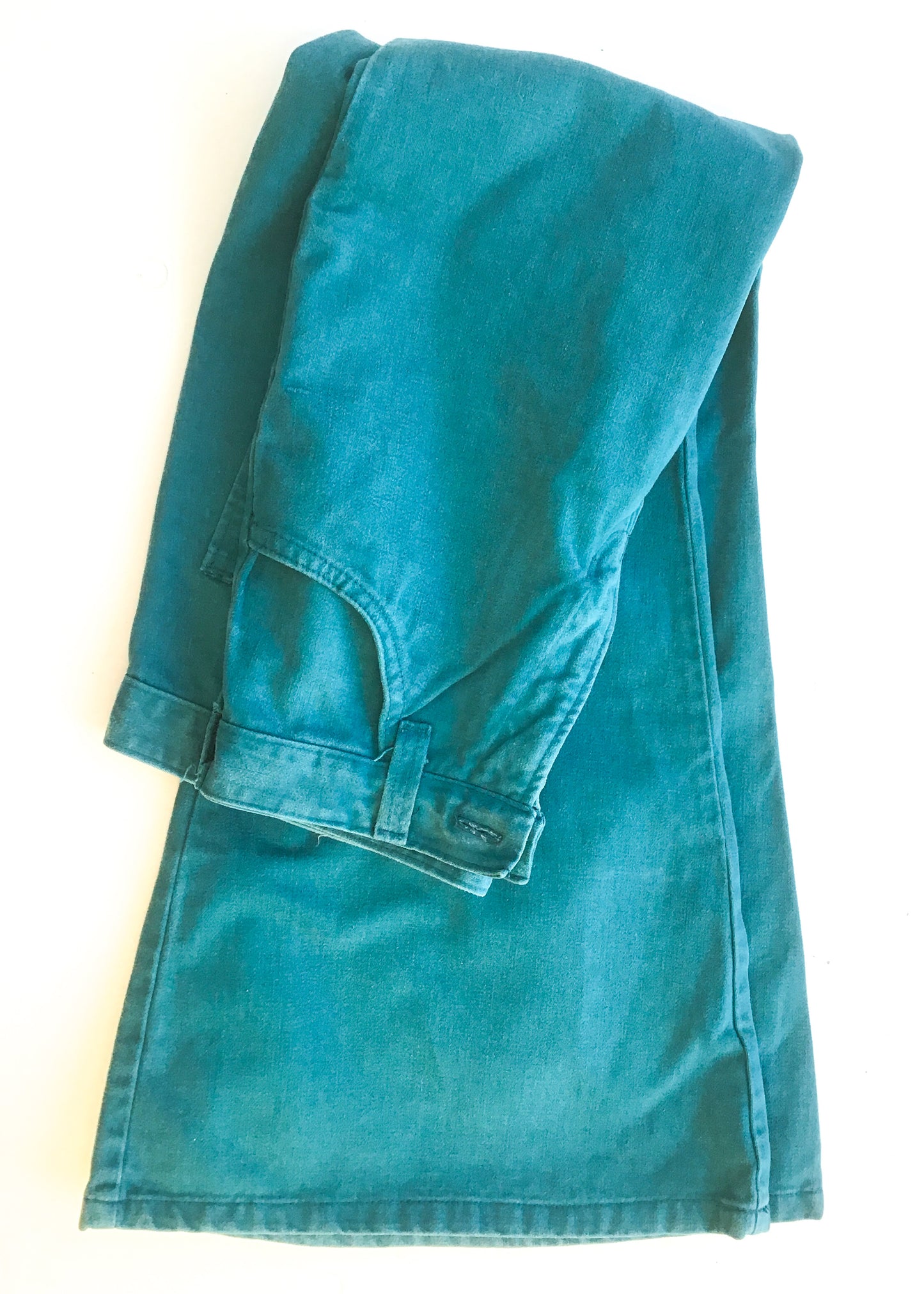 1970s Vintage Turquoise Elephant Bell Bottom Flared Jeans • HIgh Waist 28”W