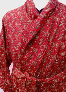 Vintage Midcentury Red Paisley Tootal Dressing Gown Robe