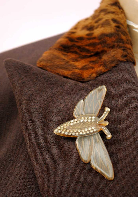 stunning 1900s Art Nouveau horn brooch of a moth