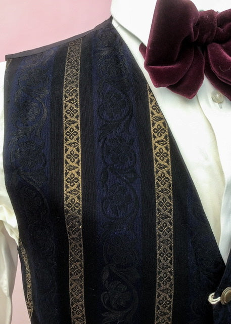 Vintage Striped Blue Black Damask Burton Waistcoat