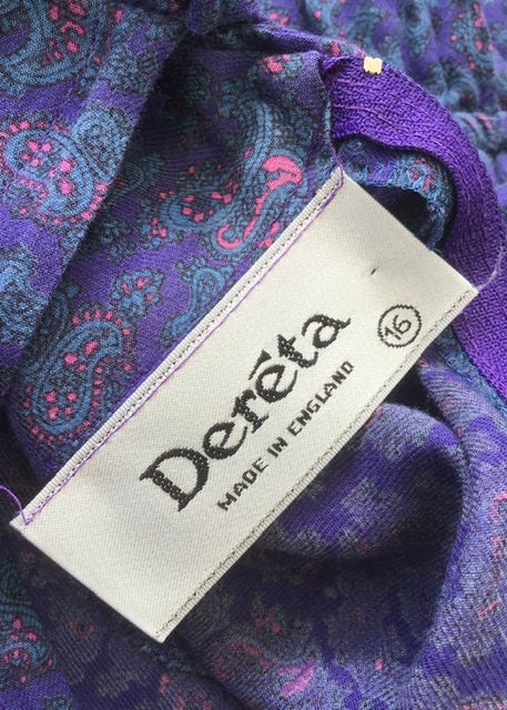 1980s Dereta Purple Paisley Long Sleeve Dress with Pockets